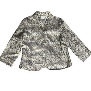 Chico’s metallic silk look jacket vintage artsy office holiday statement size 8